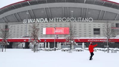 General view outside Atletico Madrid' Wanda Metropolitano stadium as the game was called of due to weather conditions. Reuters