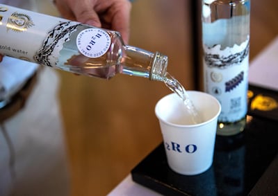 Aur'a carbonated spring water from Romania at the Romania Pavilion, Expo 2020 Dubai. Victor Besa / The National