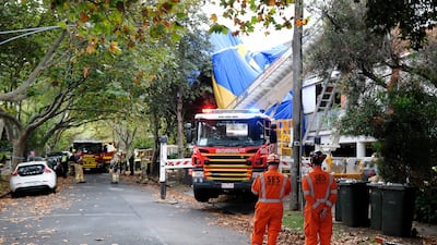 Police and rescue services at the site of a hot-air balloon accident in Elwood, Melbourne. There were no injuries reported, local police said. EPA