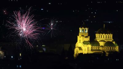 Fireworks explode over the Alexander Nevski Cathedral during New Year's celebrations in Sofia, Bulgaria. Reuters