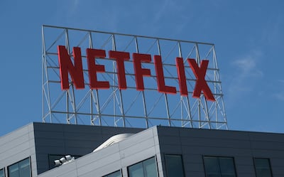 The Netflix logo on top of its office in Hollywood. AFP