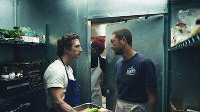 From left, Jeremy Allen White, Lionel Boyce and Ebon Moss-Bachrach in The Bear. Photo: Disney+