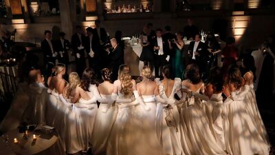 Young men and women take part in the 68th International Debutante Ball at the Plaza Hotel in New York. EPA