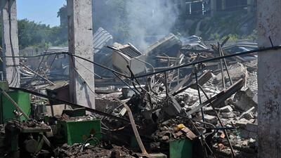 Damage to a plant after a Russian missile attack in Kharkiv. AFP