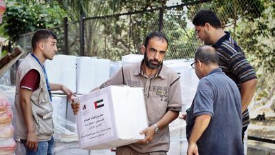 The Khalifa bin Zayed Al Nahyan Foundation distributes food parcels to underprivileged Gazans. Wam