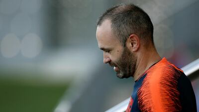 Andres Iniesta attends a training session at the Sports Center FC Barcelona Joan Gamper in Sant Joan Despi ahead of Barcelona's Copa del Rey final match against Sevilla in Madrid on Saturday. Manu Fernandez / AP Photo