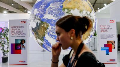 A mockup of the planet Earth globe at the Sharm El Sheikh International Convention Centre on Sunday. AFP