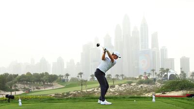 Thomas Pieters on the eighth tee during Day 1 of the Omega Dubai Desert Classic on Thursday, January 23. Getty