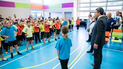Sheikh Abdullah visits the Amesbury School in Wellington. The pupils greeted him with a 'Haka'.