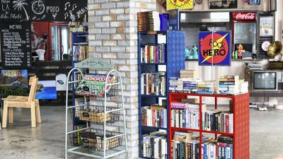 The Mini library and free games at Urban RetrEAT restaurant in Yas Mall. Khushnum Bhandari for The National
