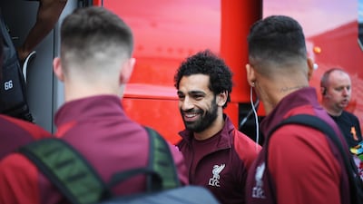A handout photo made available by the UEFA of Liverpool's Mohamed Salah (C) arriving ahead of the UEFA Champions League final at IEV Airport in Kiev, Ukraine. EPA / UEFA / HANDOUT