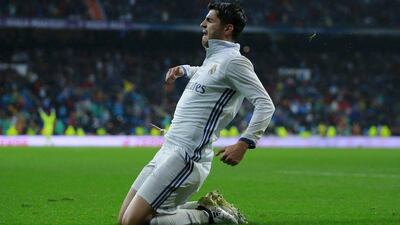 Alvaro Morata of Real Madrid celebrates scoring their second, winning goal. Gonzalo Arroyo Moreno / Getty Images