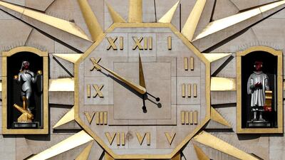 A clock, also called Carillon of Mont des Arts, in central Brussels. REUTERS