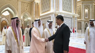 Xi Jinping greets Sheikh Saif bin Zayed. Crown Prince Court - Abu Dhabi