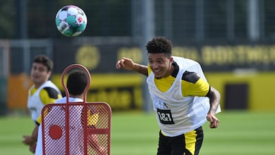Jadon Sancho attends a training session with Borussia Dortmund at the team training grounds in Dortmund. AFP