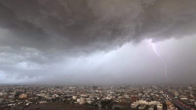 Lightning strikes over Jeddah skyline on November 17, 2015. Reuters