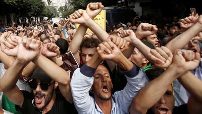 Demonstrators gesture during a protest rejecting Algerian election announcement for December, in Algiers, Algeria. REUTERS