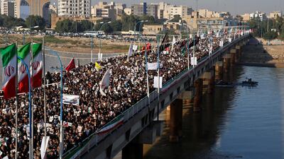 The funeral procession for General Qassem Soleimani in Iran's southern Ahvaz province, where the commander once fought Iraqi forces in the eighties. /Fars news agency/WANA