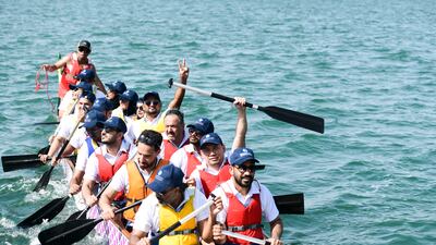 The Waterfront Market team celebrate at the finish point.