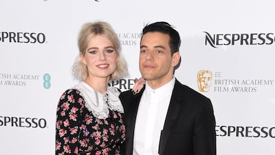 Lucy Boynton and Rami Malek at the Bafta Nespresso Nominees' Party at Kensington Palace, London on February 9. Getty Images