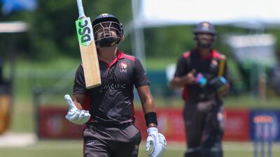Basil Hameed tosses his bat in frustration after falling to Ali Khan in UAE's defeat to United States in Texas. All photos supplied by USA Cricket