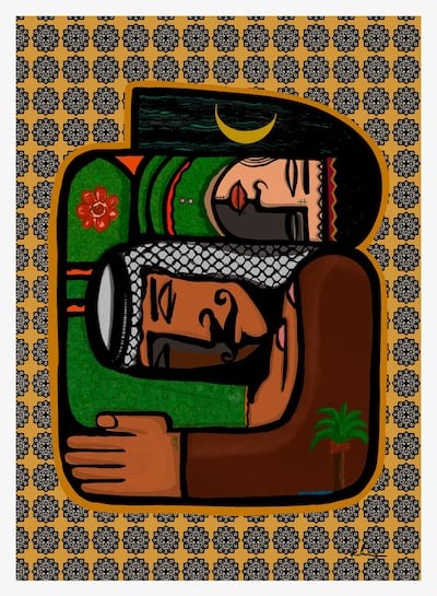 Embrace by Reda Alyasari is a bold, colourful tribute to Arab identity and the Palestinian struggle. Photo: Malu Halasa