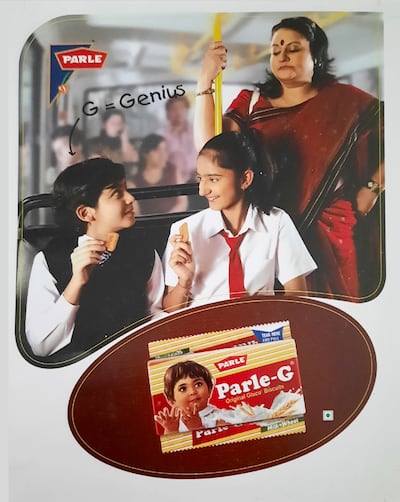 An advertisement in the 1990s suggested the 'G' stands for 'genius' rather than 'glucose'. Photo: Parle