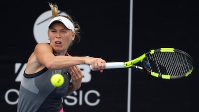 Caroline Wozniacki of Denmark hits a return against Sachia Vickery of the US during their women's singles semi-final match at the WTA Auckland Classic. Michael Bradley / AFP