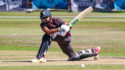 UAE batter Basil Hameed in action. Peter Della Penna / Cricket Scotland