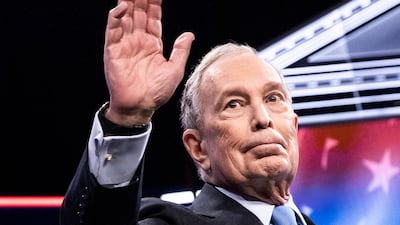 Democratic presidential candidate Mike Bloomberg waves at the start of the ninth Democratic presidential debate in Las Vegas on February 19, 2020. EPA