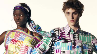 At Pucci, pedal pushers, headscarves and pyjama-style looks are decorated with 1980s-style circuit boards. Photo: Pucci