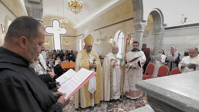 A church at the Chaldean Monastery of St George in Mosul reopens in November last year. AP