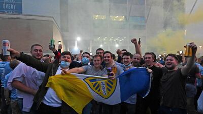 Leeds United supporters gather outside Elland Road. AFP