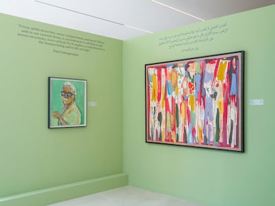 Displacement and the search for belonging run through Guiragossian’s work, with closely gathered figures expressing the strength of family bonds. Photo: Bassam Freiha Art Foundation