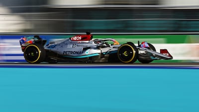 George Russell on track during practice ahead of the F1 Grand Prix of Miami. AFP