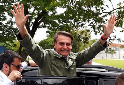 Brazilian president-elect Jair Bolsonaro gestures during a runoff election, in Rio de Janeiro, Brazil October 28, 2018. Reuters