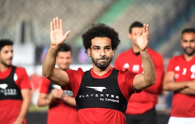 Egypt footballer and Liverpool forward Mohamed Salah attends the national team's final practice session at Cairo International Stadium in Cairo on June 9, 2018. Khaled Desouki / AFP Photo
