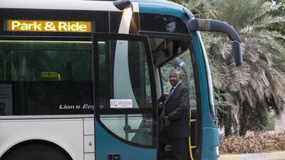 Mohammed Yasin catches the Park and Ride bus to work from Zayed Sports City. Mona Al Marzooqi / The National
