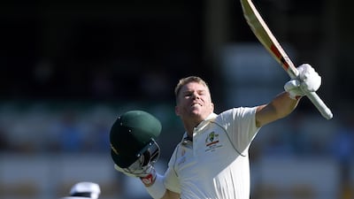 Australia's David Warner celebrates his century. EPA