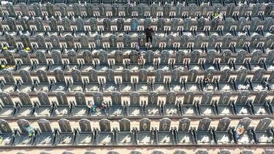 A man visiting a cemetery ahead of the annual Tomb-Sweeping festival, also known as Qingming festival, in Shenyang, in China's northeastern Liaoning province. AFP