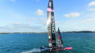 Oracle Team USA takes its boat onto the water to practice ahead of the 35th America's Cup in Bermuda. Photo by Sam Greenfield