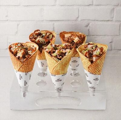 Fried chicken waffle cones from Get Plucked at Food District, Dubai