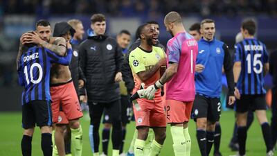 Manchester City's Kyle Walker and Raheem Sterling after the match. Reuters