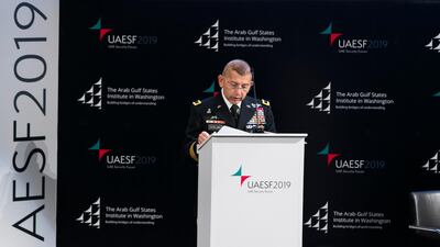 Brigadier General Miguel Castellanos, Deputy Director for Operations, US Africa Command, speaking at UAE Security Forum 2019: Reshaping the Future of the Horn of Africa, at NYUAD. Reem Mohammed /The National