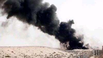 A fire burns on the landfill at the Jebel Ali Waste Management Complex.