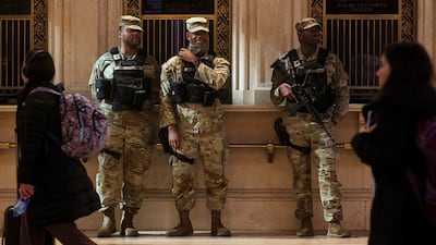 Members of the US Army National Guard on patrol in New York's Grand Central Terminal. Reuters