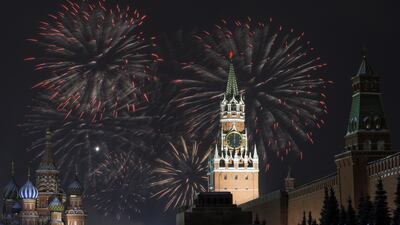Fireworks explode in the sky over the Kremlin and St. Basil’s Cathedral during New Year's celebrations in Moscow. Reuters