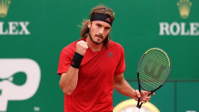 Stefanos Tsitsipas celebrates victory in the Monte-Carlo Masters semi-final against Dan Evans. Getty