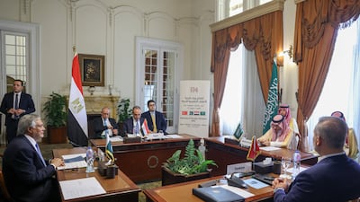 Egyptian Foreign Minister Badr Abdelatty, Turkish Foreign Minister Hakan Fidan, Saudi Foreign Minister Faisal bin Farhan al Saud, and Pakistan's Deputy Prime Minister and Minister for Foreign Affairs Mohammad Ishaq Dar, pose for a photo as they meet to discuss stability in the region. Reuters