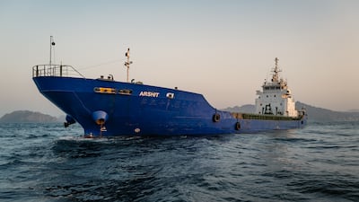 An oil tanker anchored off Muscat, Oman. Iran has committed to free and open transit in the Strait of Hormuz. Getty Images
